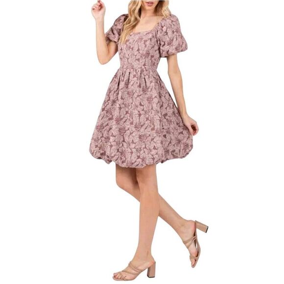 bohme Dresses & Skirts - Bohme Women's Mauve Purple Poppies Jacquard Lined Bubble Mini Dress EUC